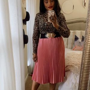 Pink Pleated MIDI Flair skirt